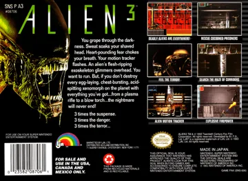 Alien 3 (USA) (Beta) box cover back